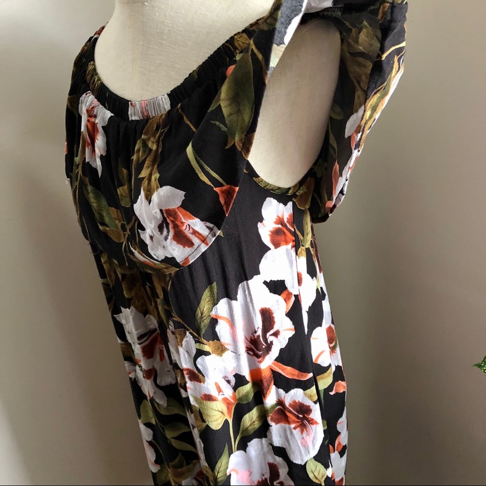 Umgee Brown Floral Off Shoulder Ruffle Jumpsuit - Picture 7 of 8